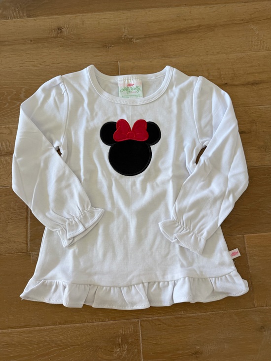 Other - Kids White Long-Sleeve Top with Black Minnie Silhouette and Red Bow